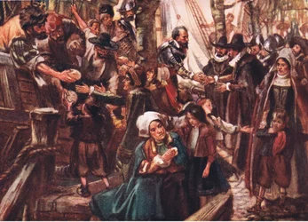 The quays were lined with famishing folk, illustration from Romance of History: The Netherlands, 1920s