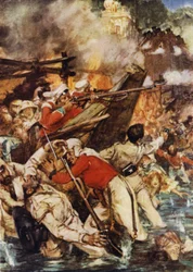 The Thatched Roofs of the Boats Blazing Furiously