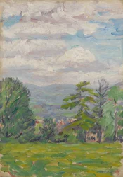 View Through Meadow and Tree with Valley Beyond