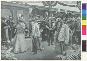 Reception of the Romanian Royal Couple at Station in Budapest