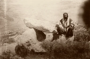 Dolmen and Man, West of Hesban, 1881