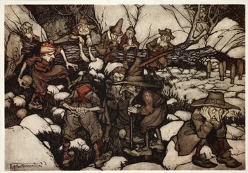 A company of odd-looking persons playing at ninepins, from Rip Van Winkle by Washington Irving