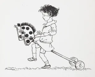 A little girl on a toy hobby horse