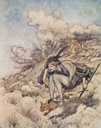 Away they flew over stock and stone, at such a pace that his hair whistled in the wind