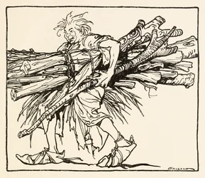 Carl building a shelter for the night, from The Carl of the Drab Coat in Irish Fairy Tales