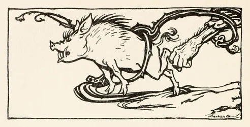 Carl catching a wild boar for his supper, from The Carl of the Drab Coat in Irish Fairy Tales