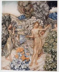 Come, temperate nymphs, and help to celebrate a contract of true love, illustration from William Shakespeare