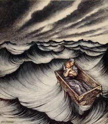 Danae clasped her child closely, illustration from 