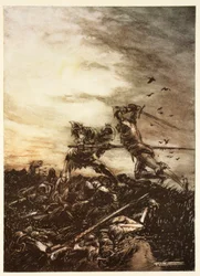 How Mordred was Slain by Arthur, and How by Him Arthur was Hurt to the Death, Illustration from Alfred Pollard