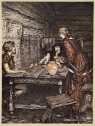 Hunding discovers the likeness between Siegmund and Sieglunde, illustration from 