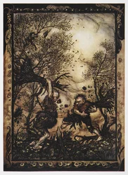 Illustration of Two Giants Fighting with Trees from The Valiant Tailor