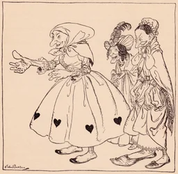 In came the three women dressed in the strangest fashion (Illustration by Arthur Rackham from Grimm
