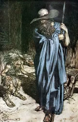 Mime and the Wanderer. Illustration for Siegfried and The Twilight of the Gods by Richard Wagner