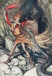 Ohe! Ohe! Terrible Dragon, Oh, Swallow Me Not! Illustration for The Rhinegold and The Valkyrie