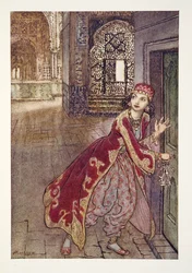 She took then the little key, and opened the door, trembling, from The Arthur Rackham Fairy Book
