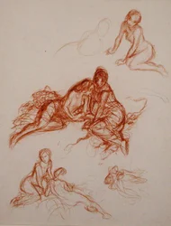 Studies of girls sitting on the grass