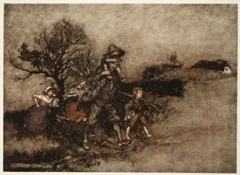 Surrounded by a troop of children, from Rip Van Winkle by Washington Irving
