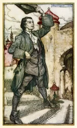 The Emperor of Lilliput reviews his troops from Part I: A Voyage to Lilliput in Gulliver