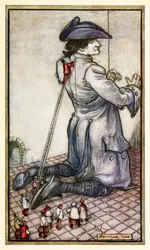 The Lilliputian tailors measure Gulliver for a new suit of clothes from Part I: A Voyage to Lilliput in Gulliver