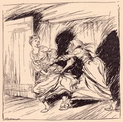 The Old Woman Seized Her by the Gown and Tried to Hold Her Fast (Illustration by Arthur Rackham from Grimm