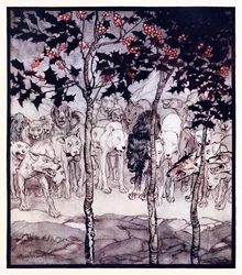 They stood outside, filled with savagery and terror. from The Enchanted Cave of Cesh Corran in Irish Fairy Tales