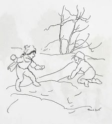 Two children having a snowball fight