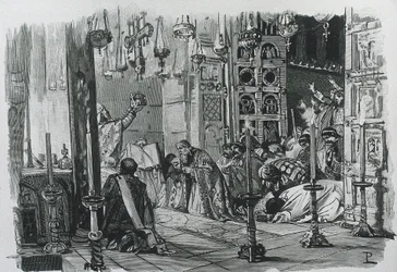 CHARLEMAGNE or CHARLES I (742-814). King of the Franks and the Lombards (768-814) and Holy Roman Emperor (800-814). Coronation of Charlemagne as Holy Roman Emperor (800).