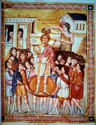 Coronation of King David (1015 - 975 BC) King of Israel. Miniature in 