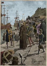 Departure of Christopher Columbus and his companions from the port of Palos in Spain, August 3