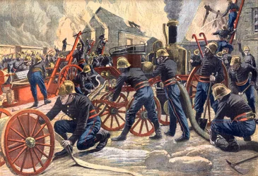 Firemen Fighting a Fire at a Paper Mill in Ballancourt