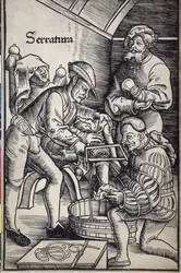 Hans von Gersdorff (1455 - 1529). German Surgeon. Amputation of a Leg. Woodcut by Hans Wechtlin for the Book 
