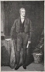 Robert Peel (1788-1850). Prime Minister of the United Kingdom (1834-1835 and 1841-1846). Engraving by Rafael Ward