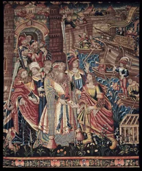 The Portuguese Navigator Vasco da Gama Arrives in Calicut, India, 1498 (detail, tapestry)