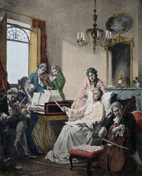Wolfgang Amadeus Mozart in His Last Days Conducting a Group of Musicians for the Requiem