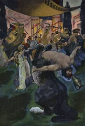 Satyrs disrupting the wedding feast of Orpheus and Eurydice, scene from Orpheus in the Underworld