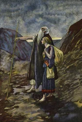 The blind Oedipus being led by his daughter Antigone