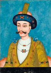 Reverse Glass Painting of a Turbanned Noble, from India or China for the Indian Market