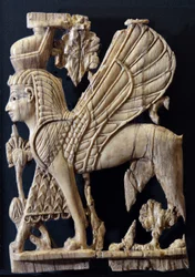 Winged Griffin with Human Face, Phoenician Ivory Furniture Decoration, Nimrud, 800-700 BC