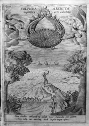 Archytas of Taranto (435-347 BC) flies a wooden dove. Engraving from 