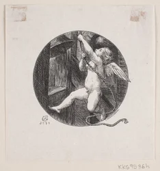 Circular Vignette with Flying Angel