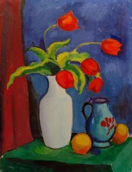 Red Tulips in a White Vase