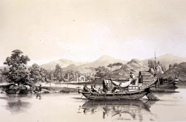 Chinese Ferry Boat between the Customs at Tchynay and Canton, plate 18 from 