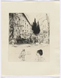Frédéric Mistral: Memoirs and Stories by Frédéric Mistral: Figures at Outdoor Table, Man Playing Drum and Bust of a Woman (insert after p. 136)
