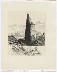 Frédéric Mistral: Memoirs and Stories by Frédéric Mistral: tower in landscape/ man and dead game (insert after p. 200)
