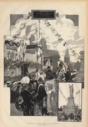 Inauguration of the Statue of Pope Urban II in Chatillon-sur-Marne on 21 July 1887. Drawing by Auguste Francois Marie Gorguet (1862-1927), in Paris illustrious of 1887