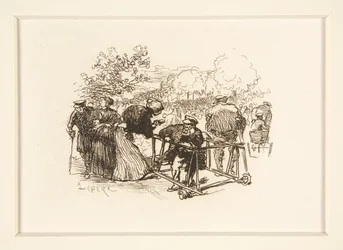 Man in Walker, with Other Figures in a Park