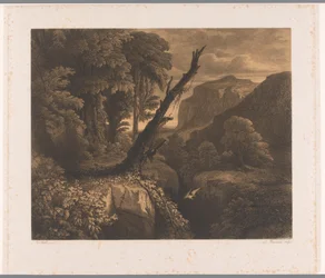 Mountain Landscape with Bird Flying Through a Ravine (series title: Ten Etchings by A. Numans)