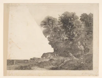 Landscape with Animals and Figures on a Road Along a River
