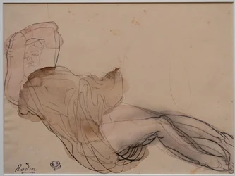 Woman Lying, Half-Naked with Arms Crossed Behind Her Head