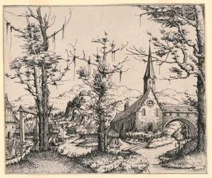 Church by a Stream, Spanned by a Covered Bridge